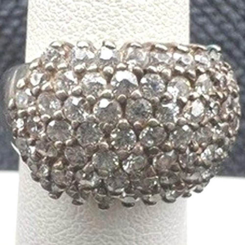Sterling Silver Wide Pave Faceted Glass Cocktail Ring Size 6.75 6.3g Mark F